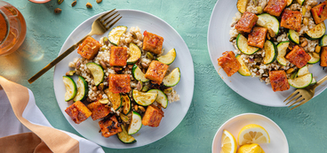 Harissa Tempeh with Pistachio Pilaf & Zucchini
