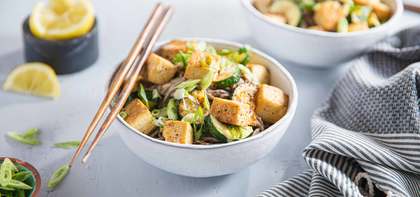 Miso Soba Noodles with Lemon Pepper Tofu & Zucchini