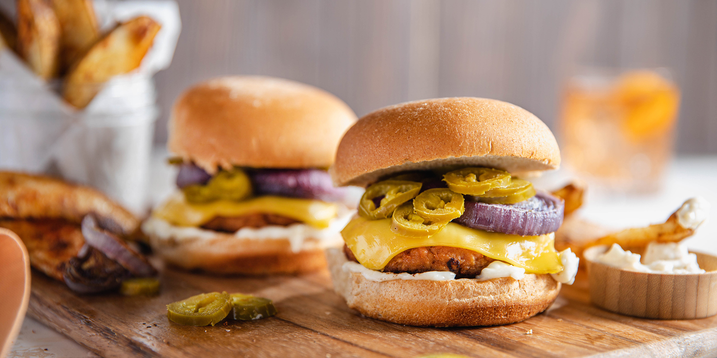 Summer Burger with Pickled Jalapeños & Barbecue Fries