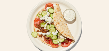 Seitan Gyros quick pickles, tomato, tzatziki