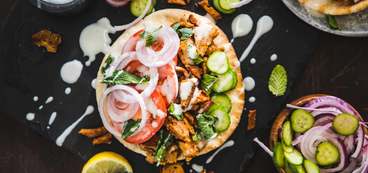Greek Seitan Gyros with Quick Pickles & Lemon Yogurt