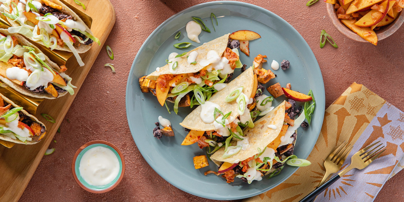 1400 700 vegan sweetpotatoblackbeantacoswithpeachkimchi horizontal
