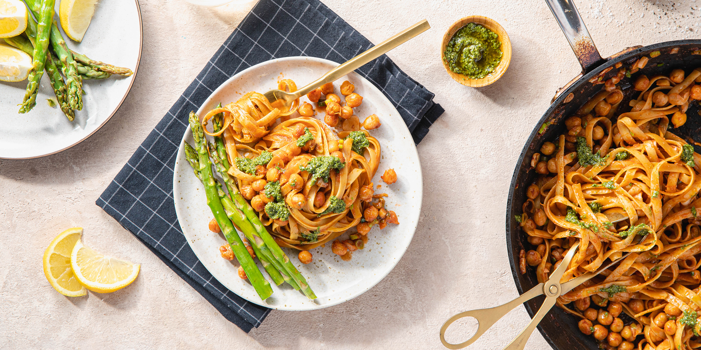 Skillet Fettuccine with Chickpeas & Tomato Butter