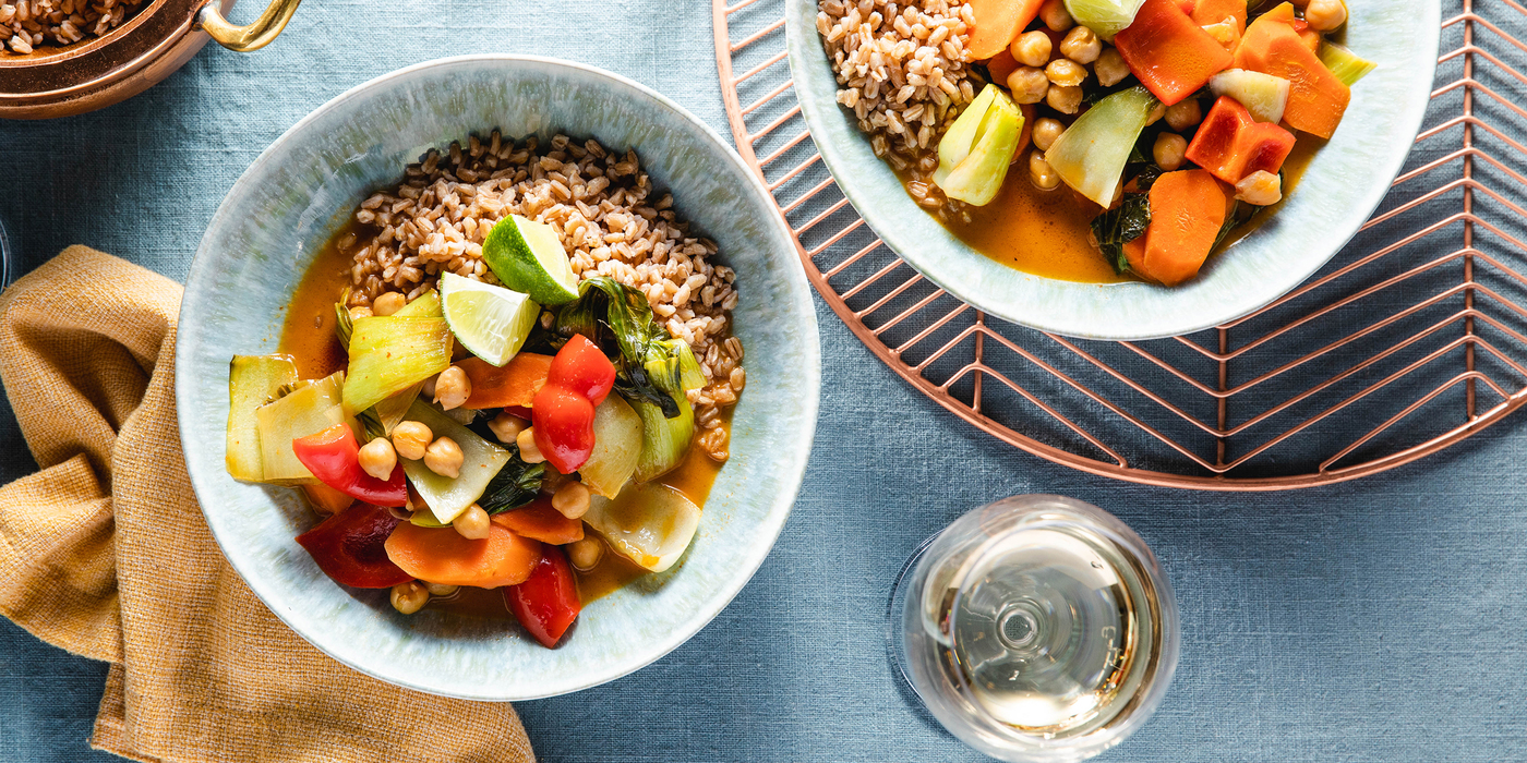 Chickpea Massaman Curry with Farro & Bok Choy