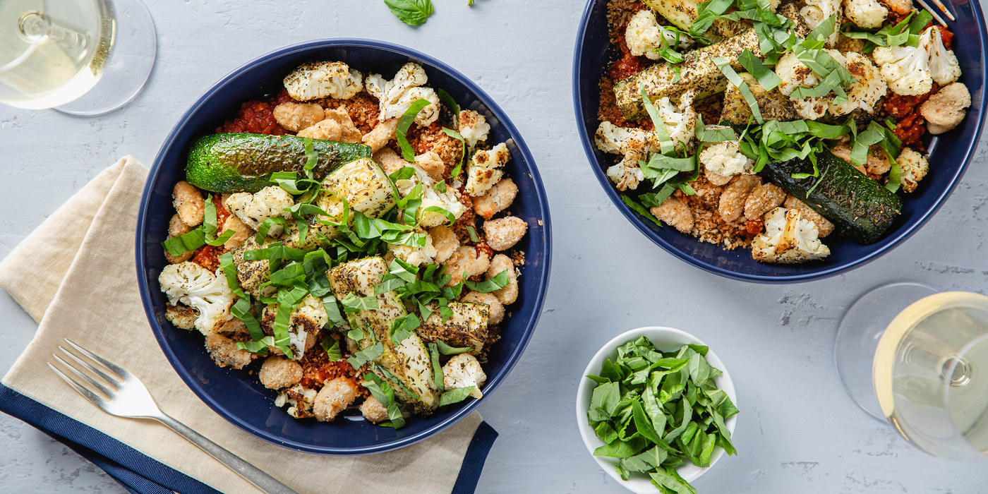 Baked Cauliflower Parmesan with Zucchini & Crispy Butter Beans