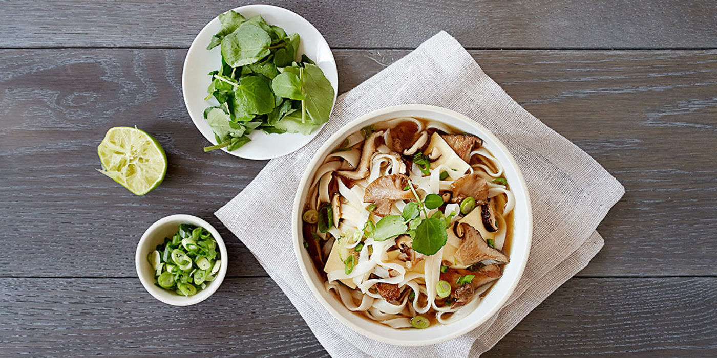 Mushroom Pho with Fresh Tofu Skins