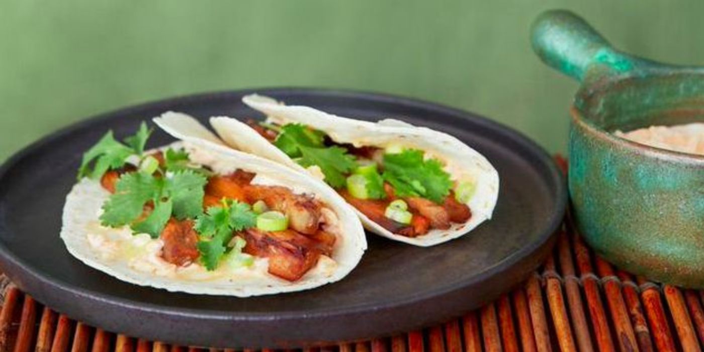 Korean Eggplant Tacos with a Kimchi Mayo