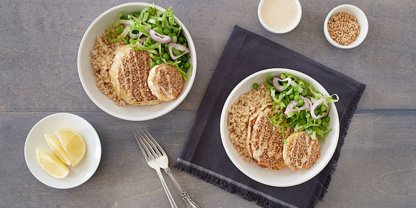 Katsudon with Pickled Pea Salad and Tamari Cream