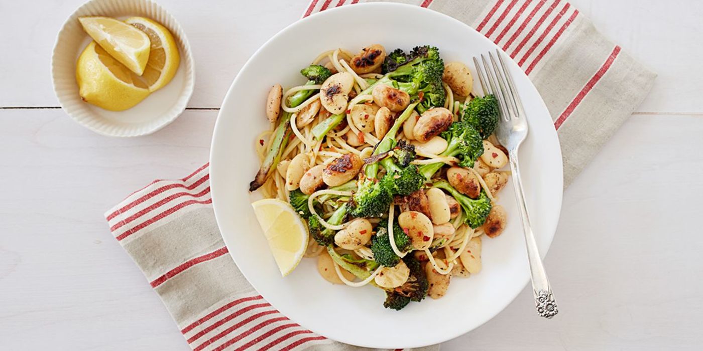 Broccoli Pasta with Crisp Butter Beans