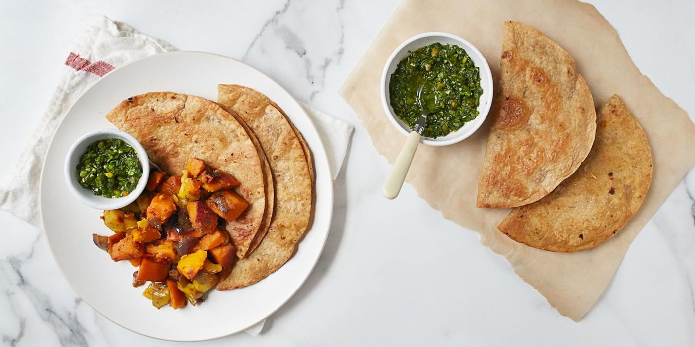 Kabocha-Apple Shawarma with Cilantro-Parsley Zhoug