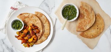 Kabocha-Apple Shawarma with Cilantro-Parsley Zhoug