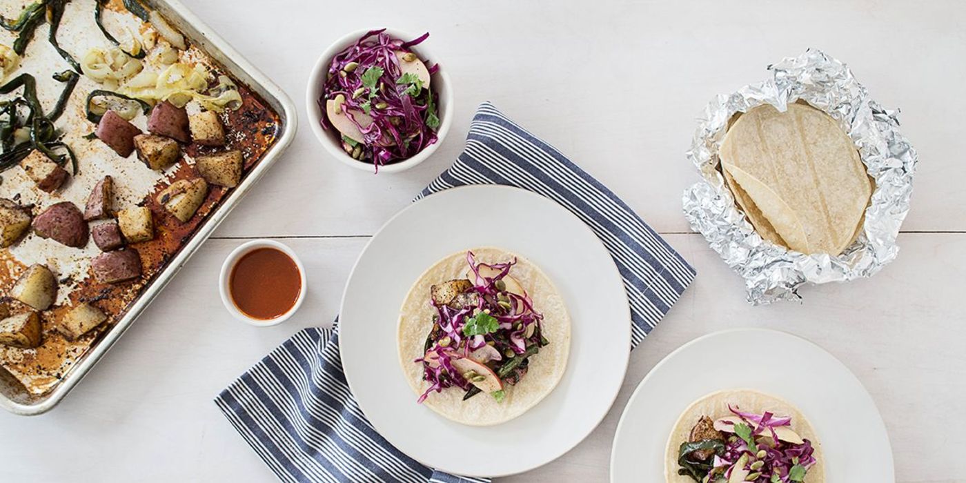 Crisp Potato and Poblano Tacos with Red Cabbage Slaw