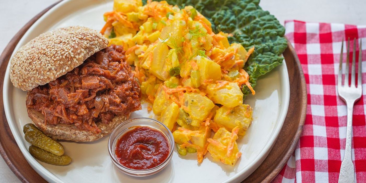 BBQ Jackfruit with Loaded Potato Salad