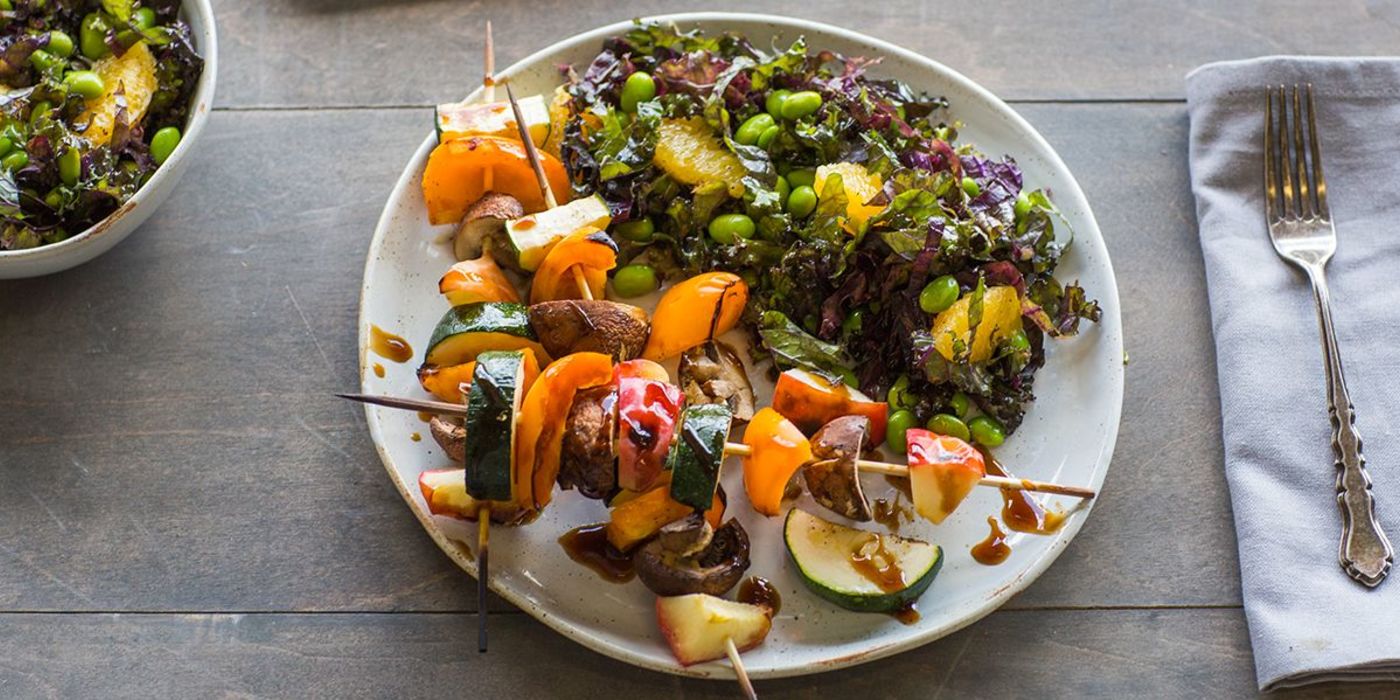 Coffee Teriyaki Skewers with Citrus Edamame Salad