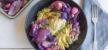 Crispy Avocado and Date-Glazed Vegetables over Cauliflower Rice