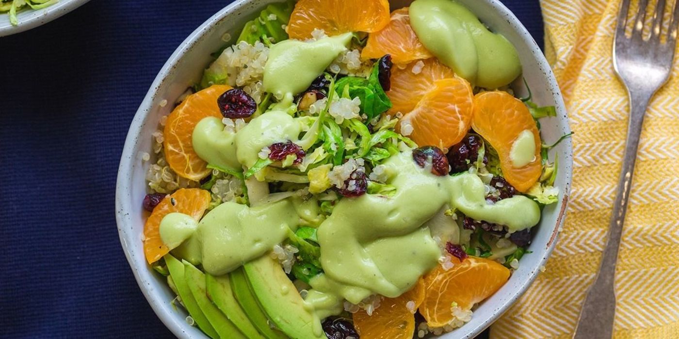 Warm Brussels Sprout Salad with Toasted Hazelnuts and Avocado Vinaigrette image