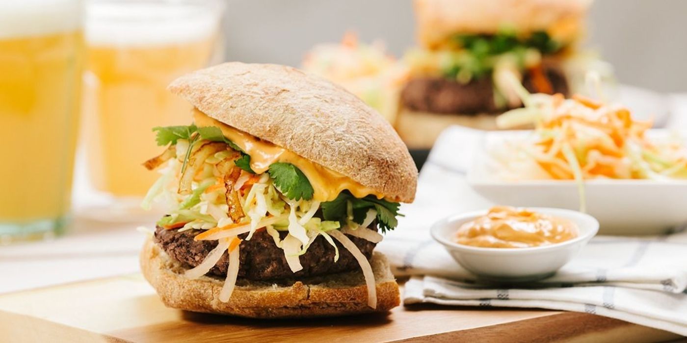 Southwestern Black Bean Burger with Curtido Slaw and Chipotle Aioli