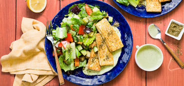 Tofu Halloumi with Roasted Eggplant and Herb Tarator Sauce