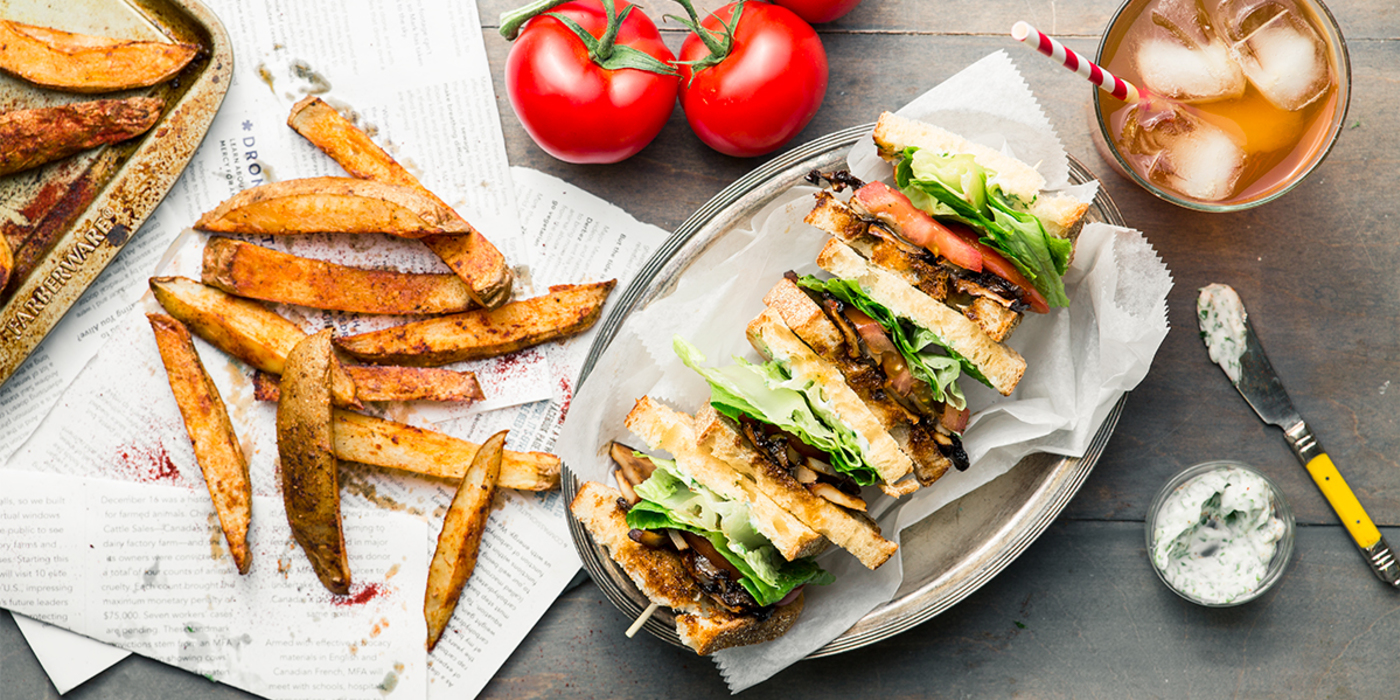 Portobello Mushroom BLT with Herb Mayo & Zesty Steak Fries