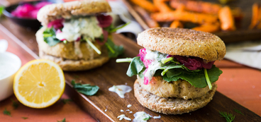 Cannellini Bean Burger with Tzatziki & Carrot Fries