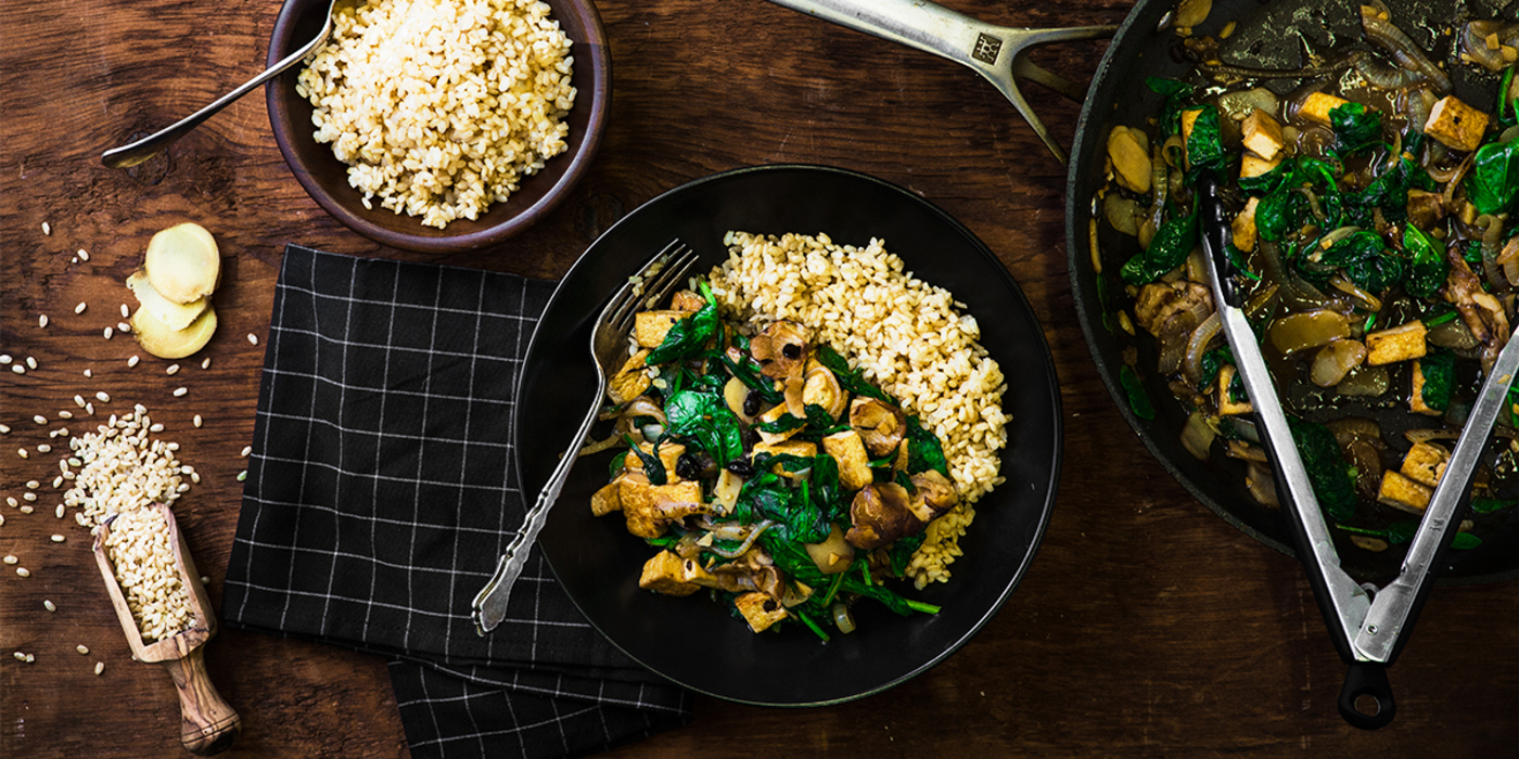 Wicked Healthy Shiitake Tofu Stir-fry with Fermented Black Bean Sauce & Spinach