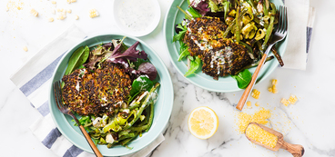 Zucchini Corn Cakes with Roasted Haricot Vert & Lemon Basil Aioli