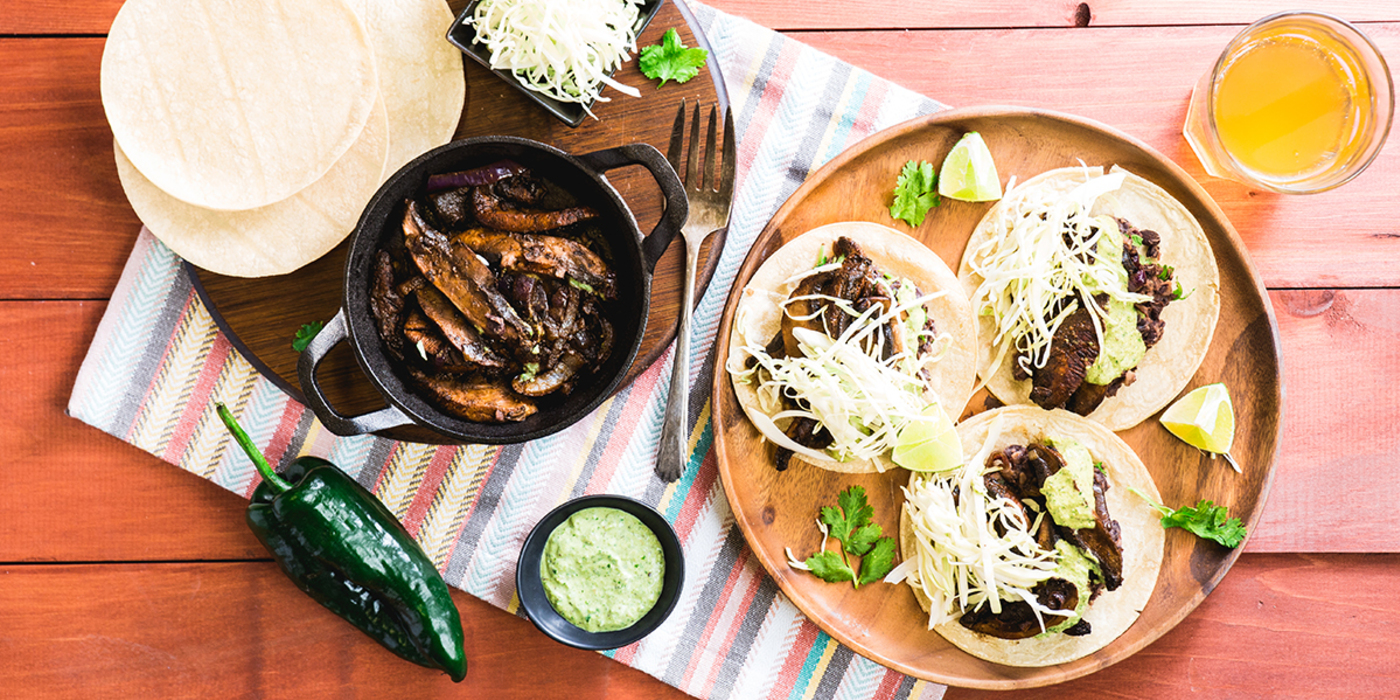 Portobello Fajitas with Black Beans & Poblano Crema