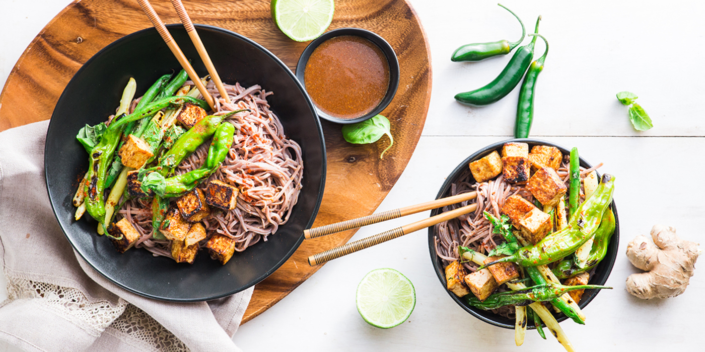 Miso Soba Noodles with Charred Shishito Peppers & Summer Beans