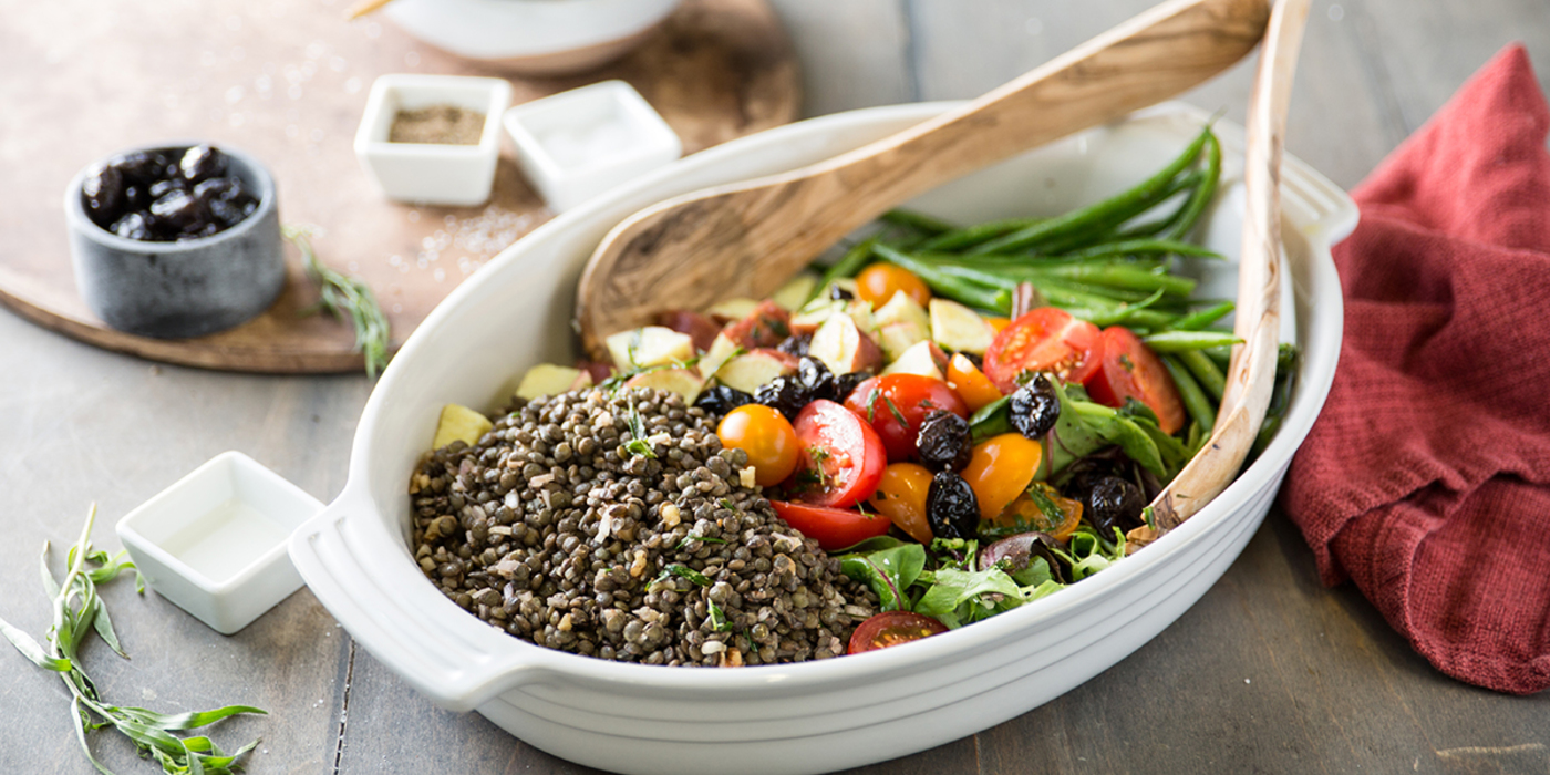 Niçoise Salad with Walnut Lentils & Warm Tarragon Vinaigrette