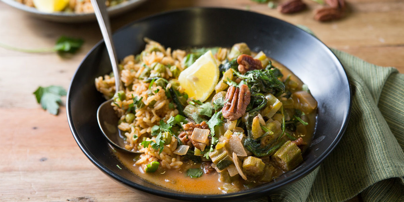 Cajun Gumbo with Pecans and Dirty Rice