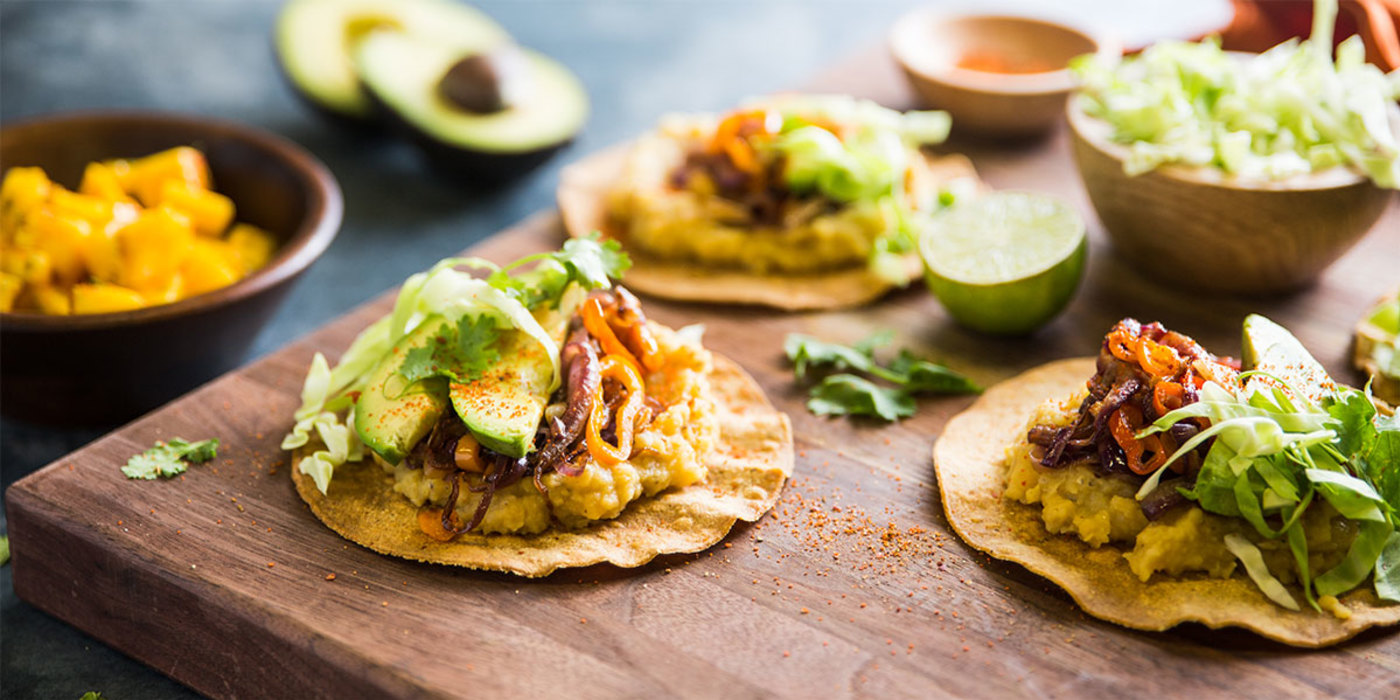 Wicked Healthy Fajita Tostada with Chili-Lime Mango Salad