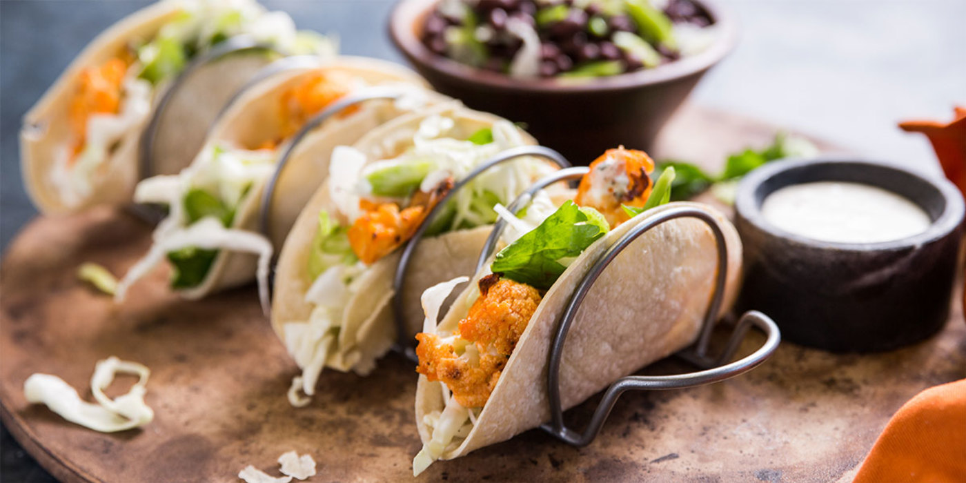 Buffalo Cauliflower Tacos with Celery Slaw