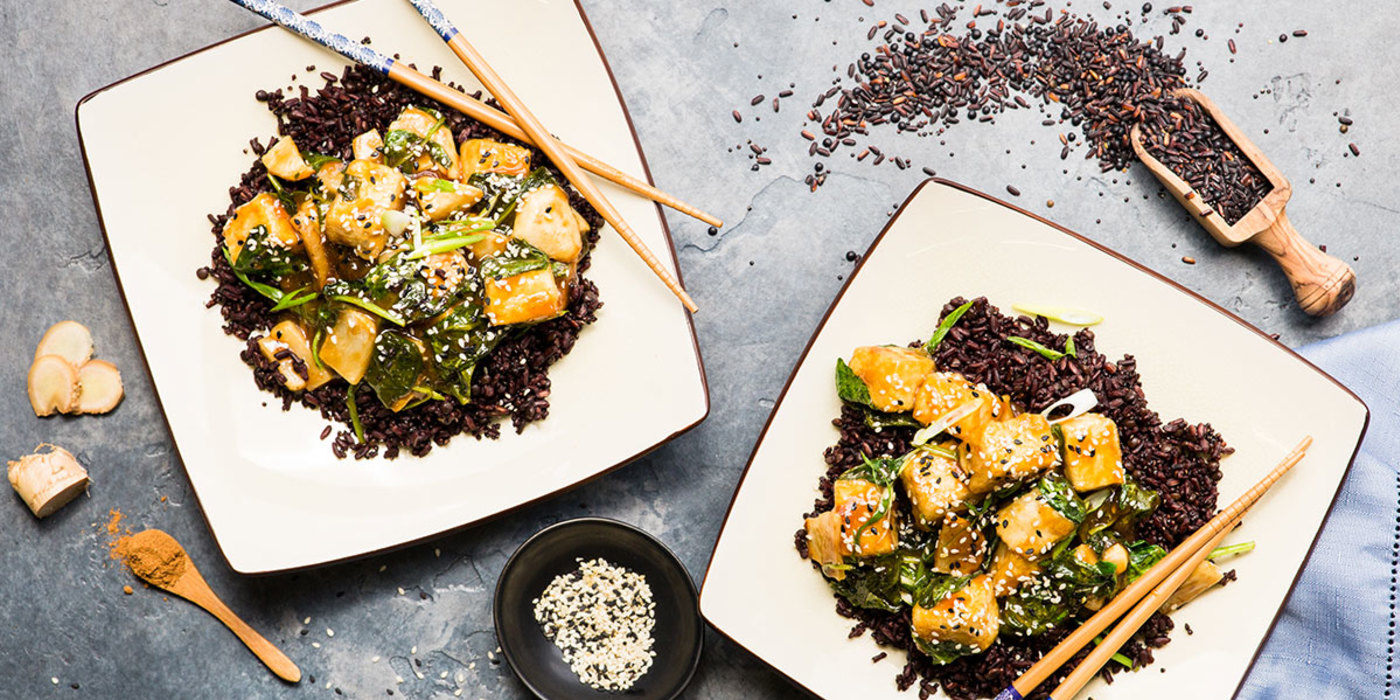 Crispy Sesame Tofu with Turnips and Midnight Grains