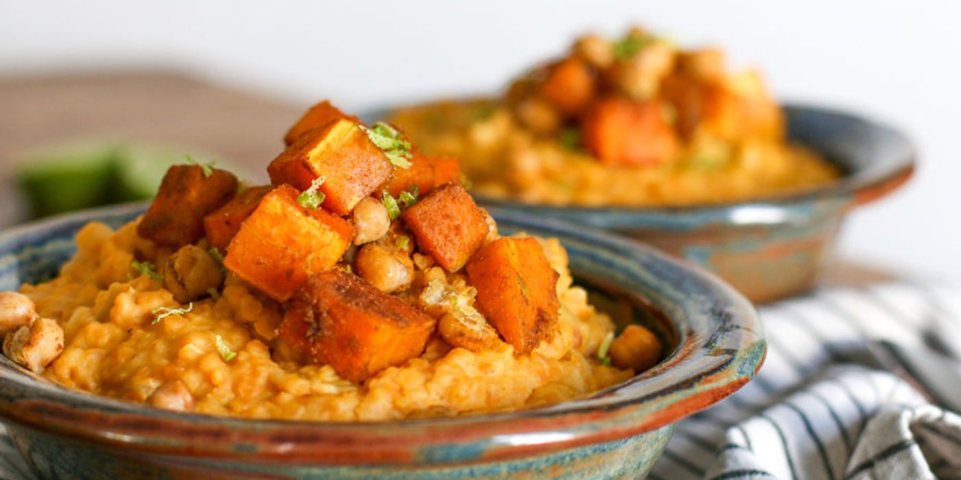 Creamy Coconut Lentils with Roasted Winter Squash