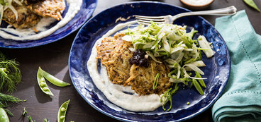 Potato Latkes with Fennel Slaw and Stone Fruit Preserves