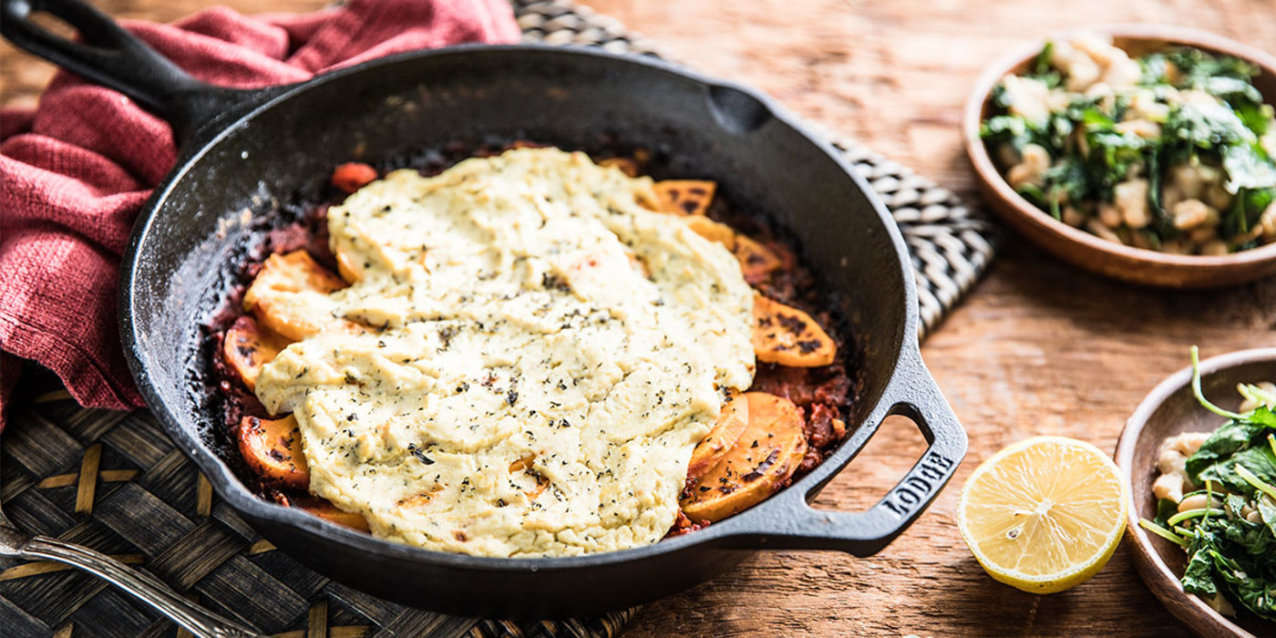 Sweet Potato Lasagna with Tofu Ricotta and Marinated Bean Salad