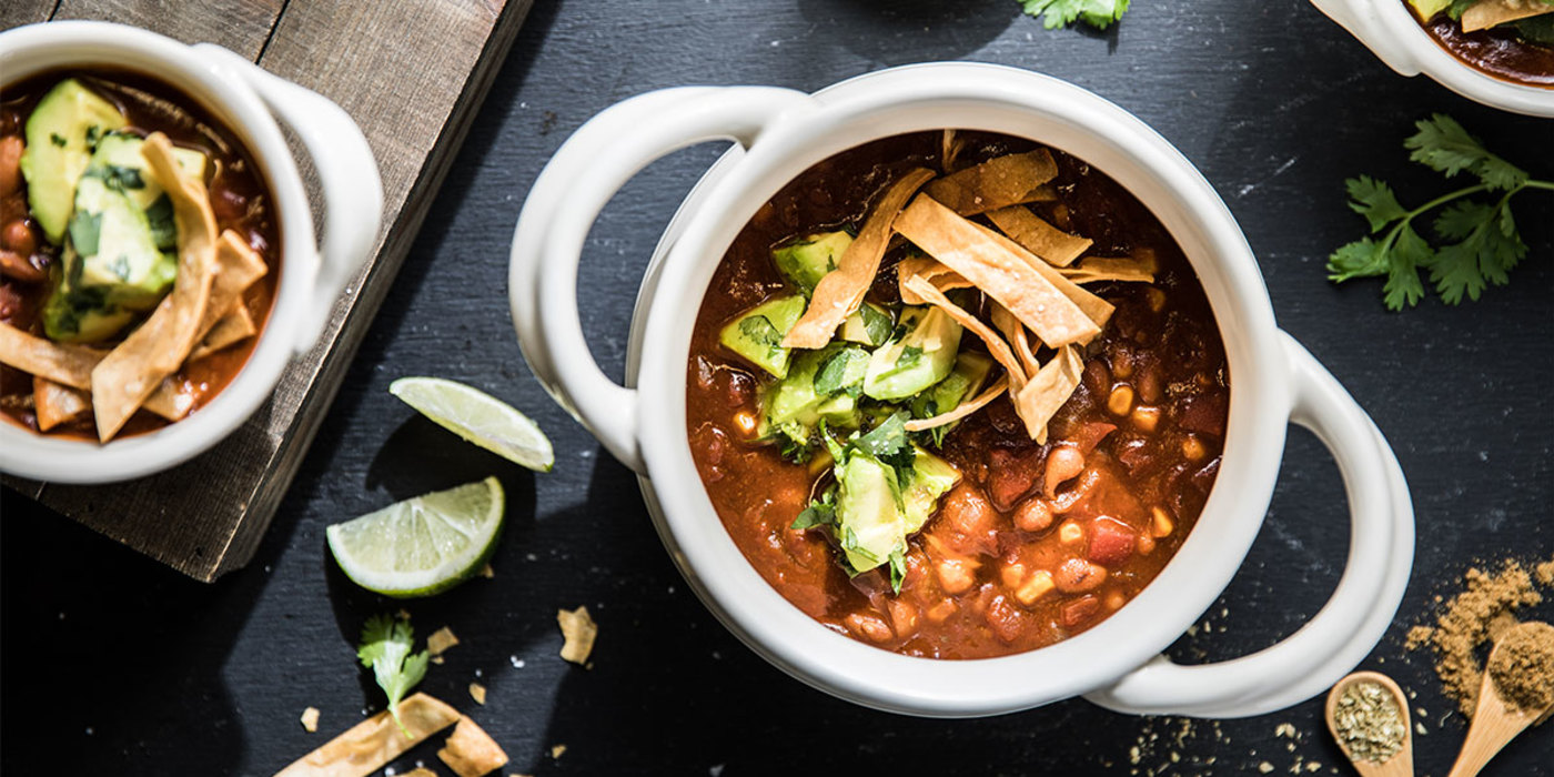 Tortilla Soup with Smoky Ancho Chile and Avocado