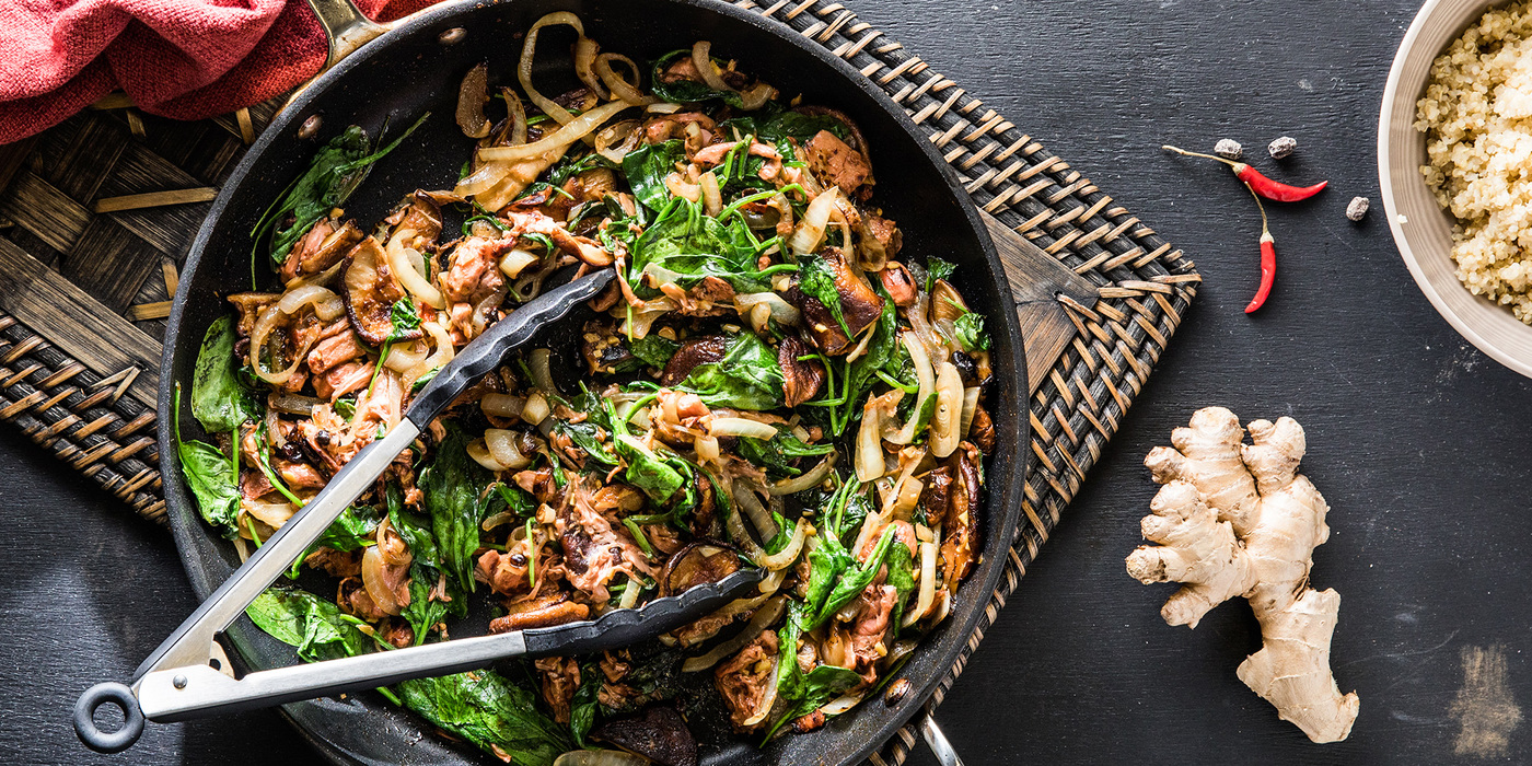 Jackfruit Shiitake Stir-fry with Quinoa and Spinach