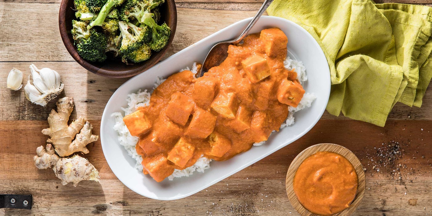 Butter Tofu with Roasted Broccoli and Basmati Rice