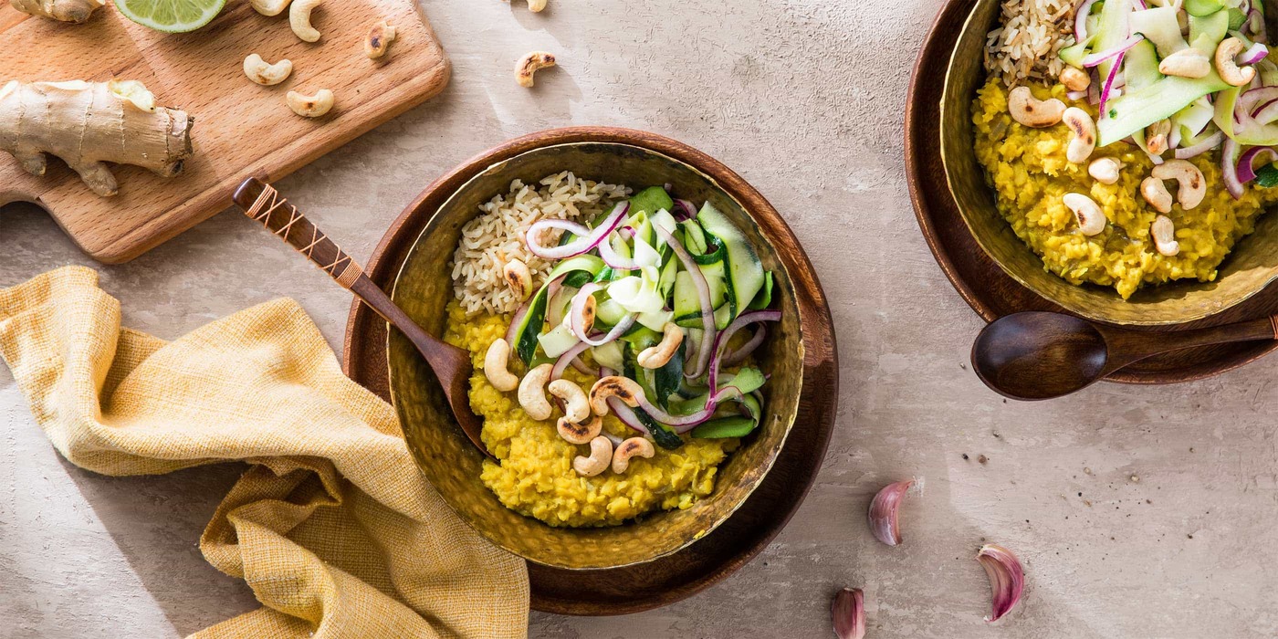 Spiced Dal with Golden Lentils and Shaved Zucchini Salad