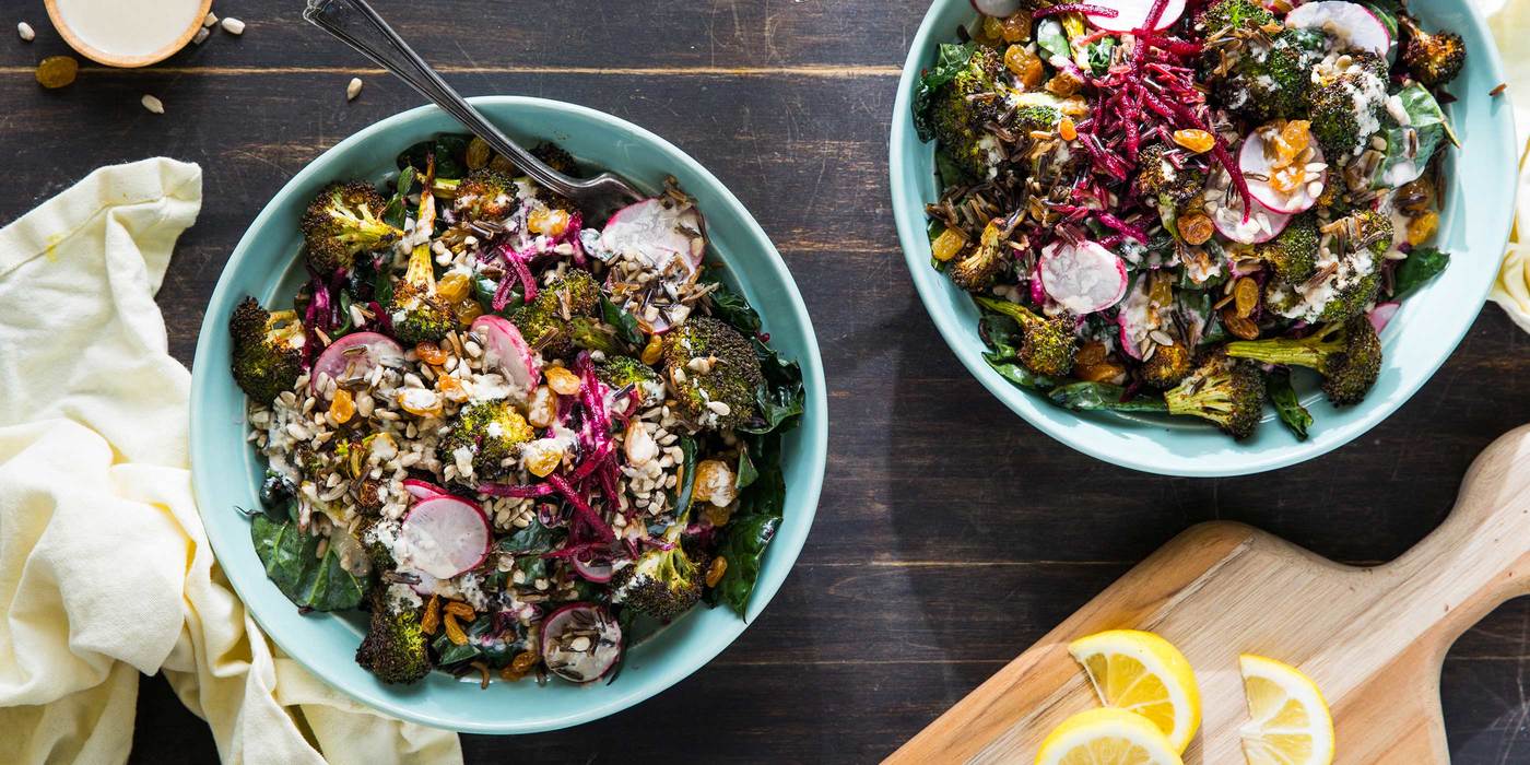 Cajun-Roasted Broccoli Bowl with Wild Rice and Lemon Garlic Tahini