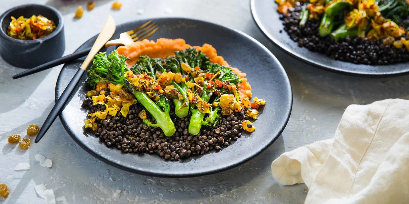 Pan-Seared Broccolini with Mashed Sweet Potatoes & Coconut-Turmeric Relish Pan-Seared Broccolini with Mashed Sweet Potatoes & Coconut-Turmeric Relish