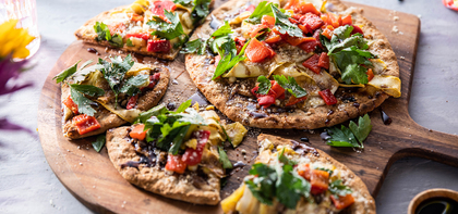 Summer Squash Flatbread with Sweet Corn Puree and Balsamic Glaze