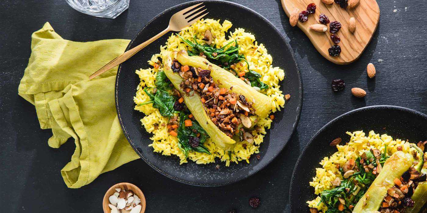 Israeli Stuffed Peppers with Dried Cherries & Saffron Rice Israeli Stuffed Peppers with Dried Cherries & Saffron Rice