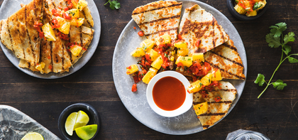 Corn & Poblano Quesadillas with Black Beans & Peppadew Salsa