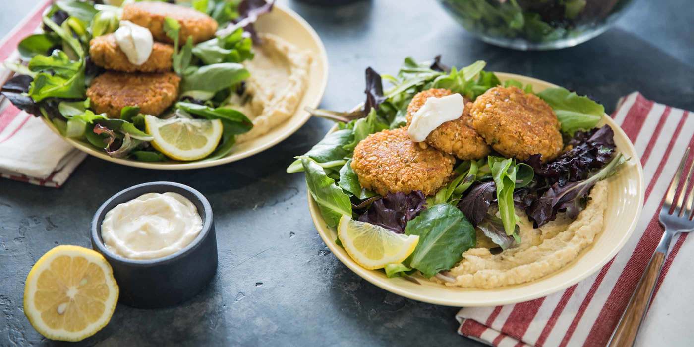 Chickpea Potato Cakes with Asparagus Salad and Lemon Aioli Chickpea Potato Cakes with Asparagus Salad and Lemon Aioli
