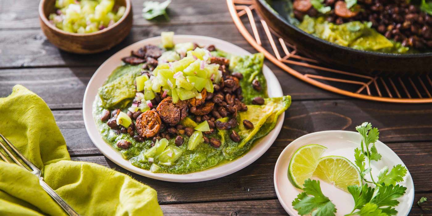 Chilaquiles Salsa Verde with Tomatillos and Black Beans Chilaquiles Salsa Verde with Tomatillos and Black Beans