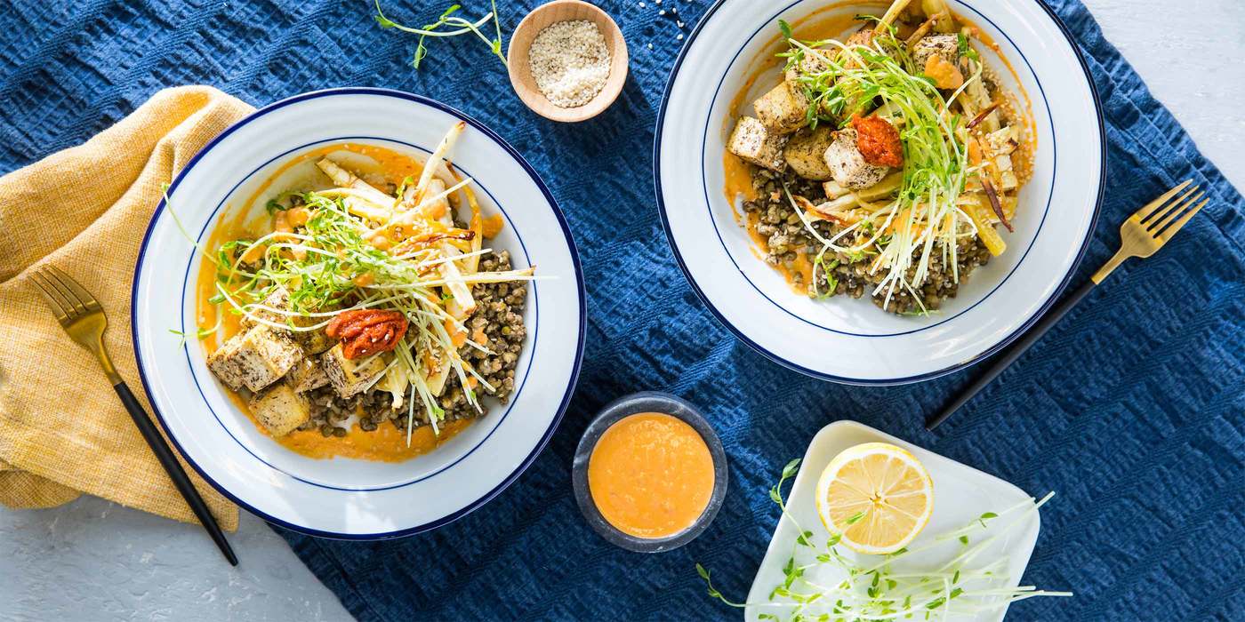 Za'atar Tofu Bowls with Sweet Sesame-Roasted Parsnips & Harissa Tahini Za'atar Tofu Bowls with Sweet Sesame-Roasted Parsnips & Harissa Tahini