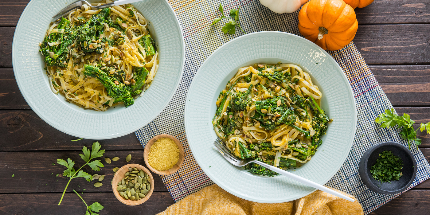 Pumpkin Alfredo with Seared Broccolini & Toasted Pepitas Pumpkin Alfredo with Seared Broccolini & Toasted Pepitas
