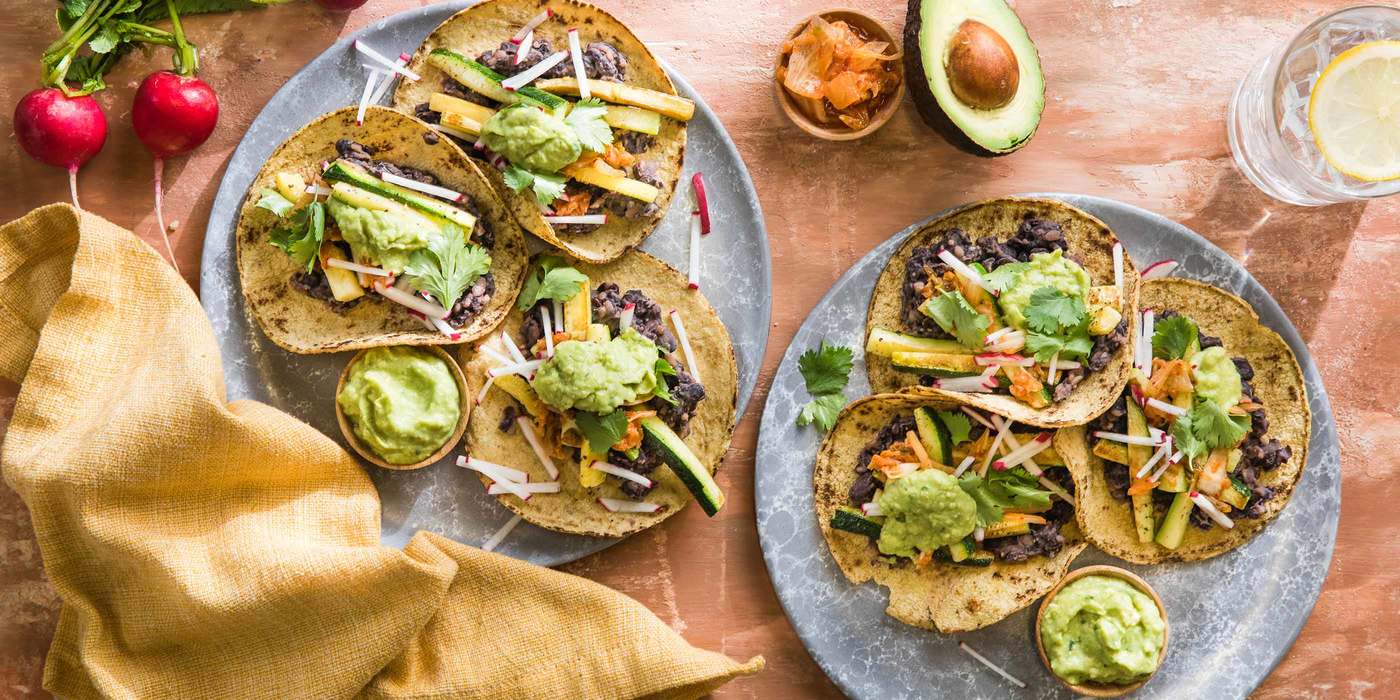 Charred Zucchini Street Tacos with Kimchi & Avocado Lime Crema Charred Zucchini Street Tacos with Kimchi & Avocado Lime Crema